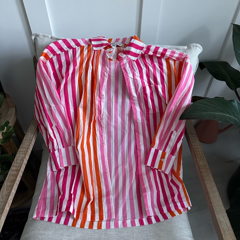 Women's Pink & Orange Striped Button-Up Shirt
